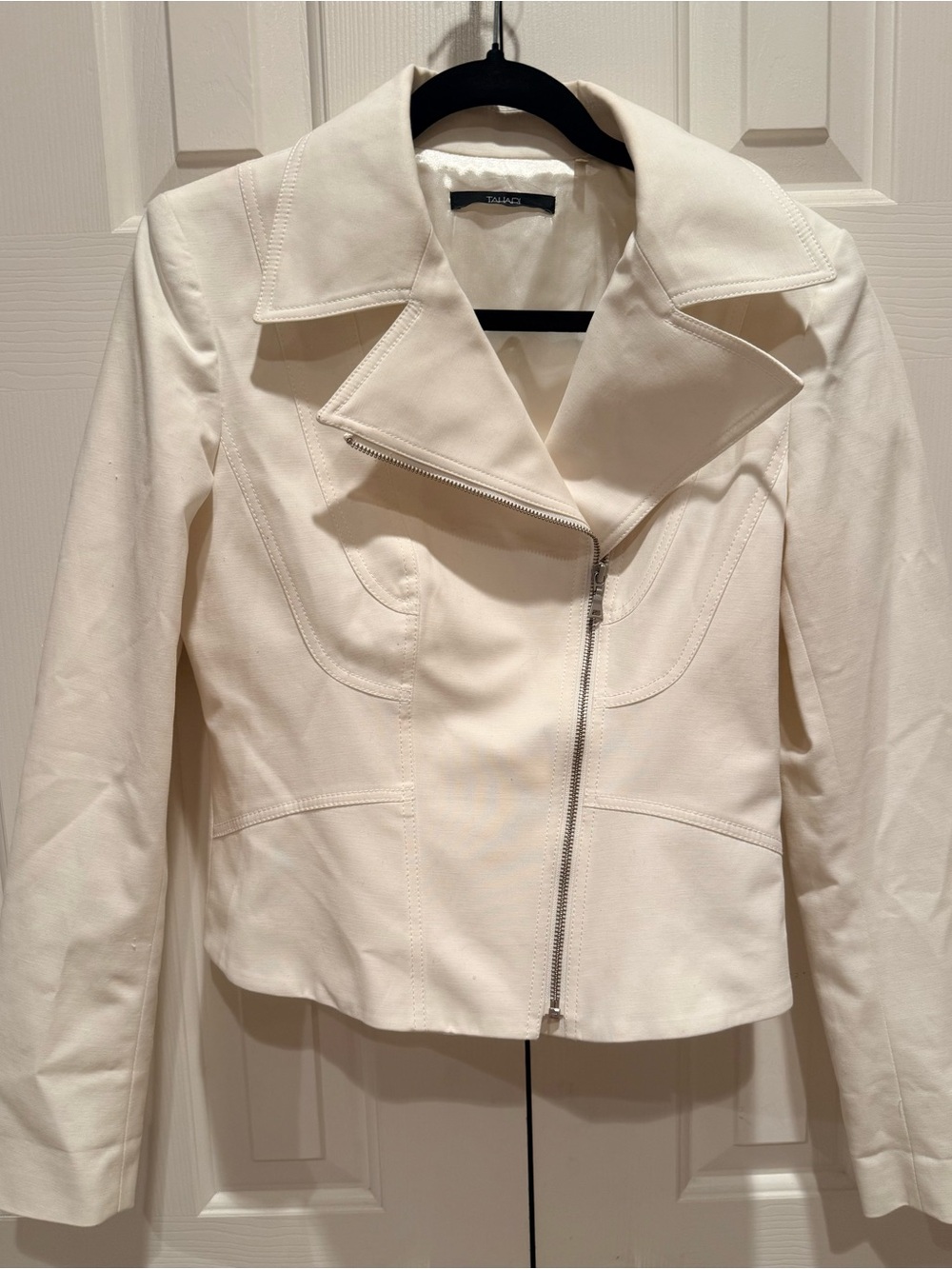 Tahari Small Off White Moto Zip Jacket